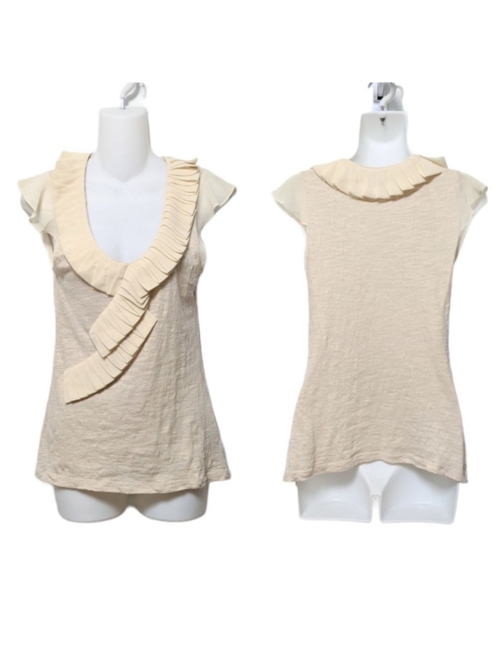 Anthropologie DELETTA Trickle Down Ruffle Pleated Sleeveless Top S
